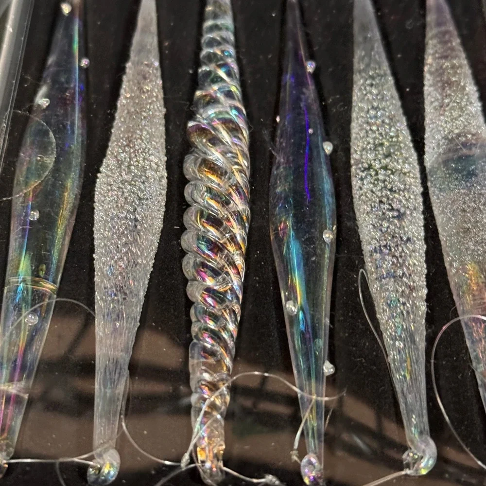 Pier 1 Imports Iridescent Glass Icicle Ornaments 6pc Set Twisted Frosted